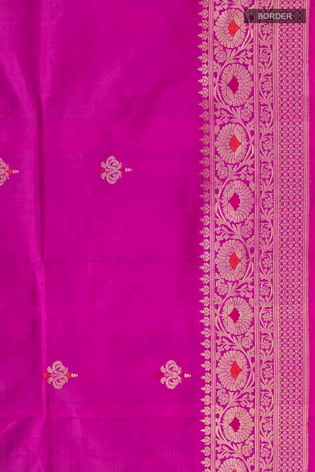 Border image of Light Magenta Banarasi Katan Silk Saree with Zari Butta on the body and Zari Border