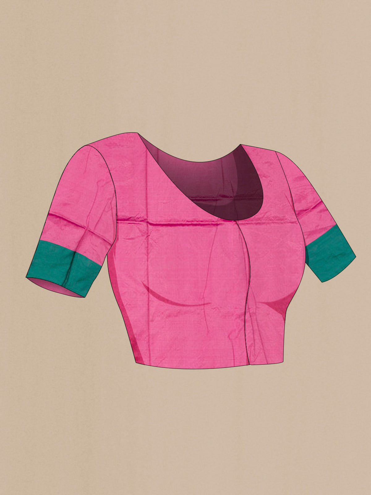 Close up image of the blouse of Pink Banarasi Katan Silk Saree with Zari Butta on the body and Plain Border