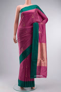 Pink Banarasi Katan Silk Saree with Zari Butta on the body and Plain Border displayed on a mannequin