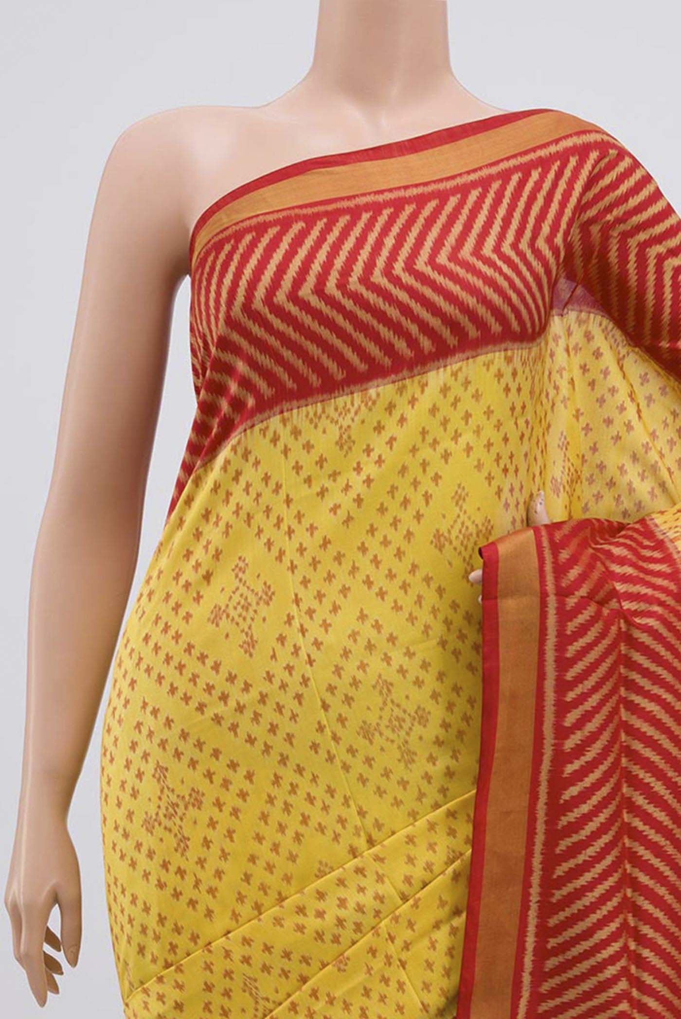 Border image of Yellow Rajkot Patola Silk Saree with Ikat design on the body and Zari Border
