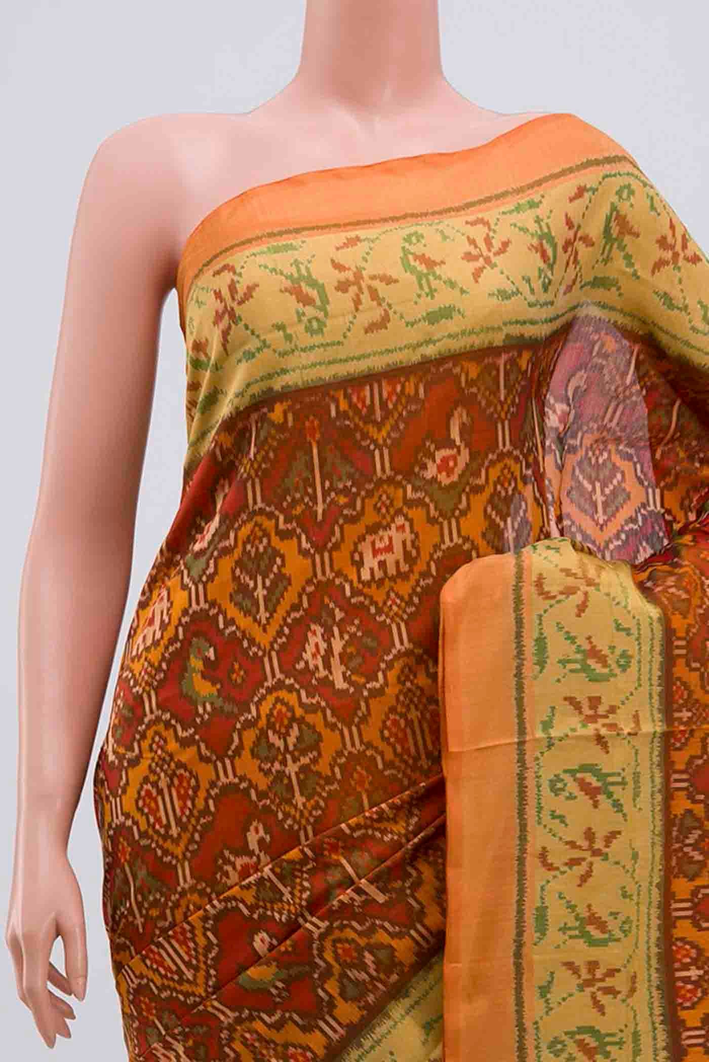 Border image of Rust Rajkot Patola Silk Saree with Pure Ikat on the body and Zari Border