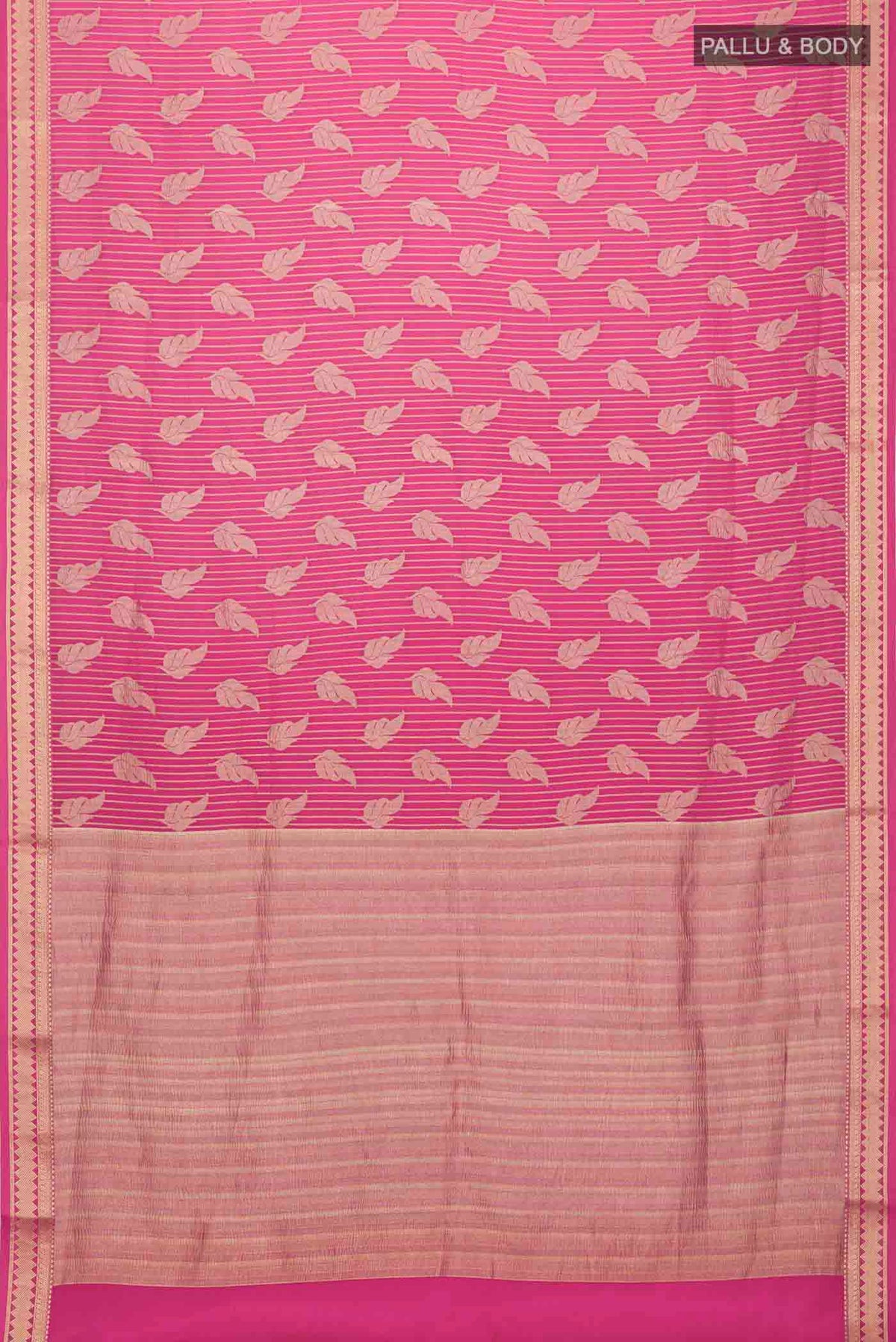 Flat view of Pink Mysore Crepe Saree with Zari Butta on the body and Zari Border