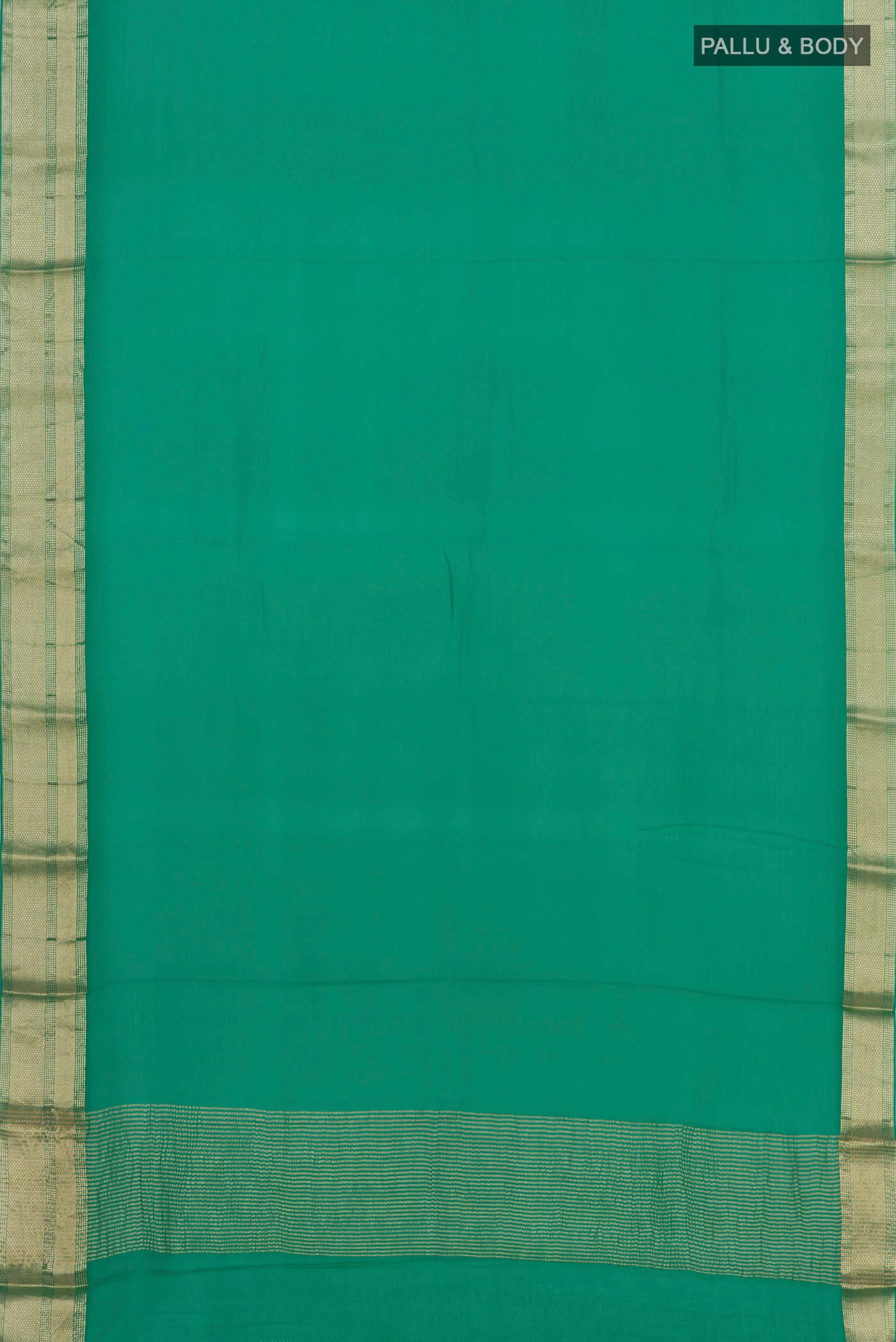 Flat view of Green Chiffon Saree with Plain Body and Attached Border. 