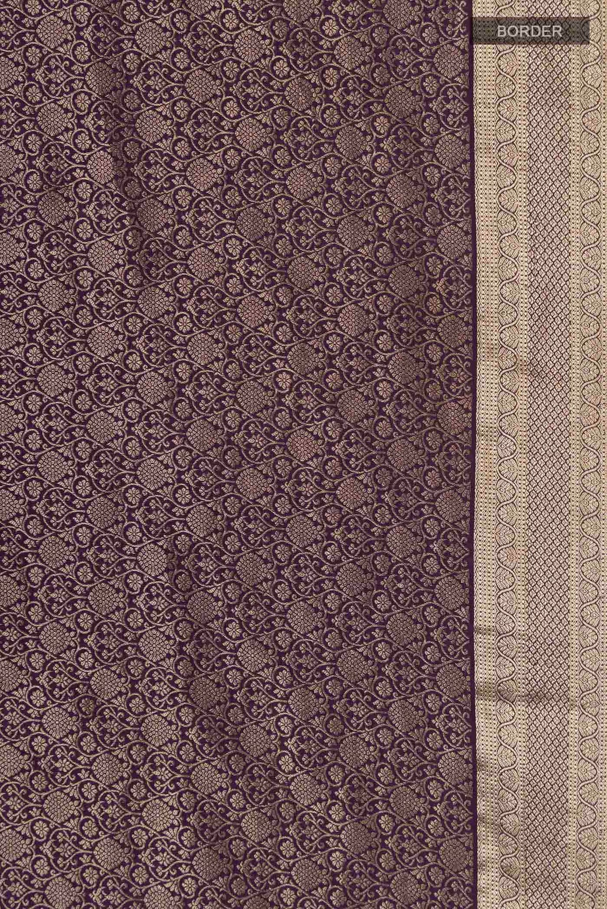 Border image of Navy Blue Mysore Crepe Saree with Zari Brocade on the body and Zari Border