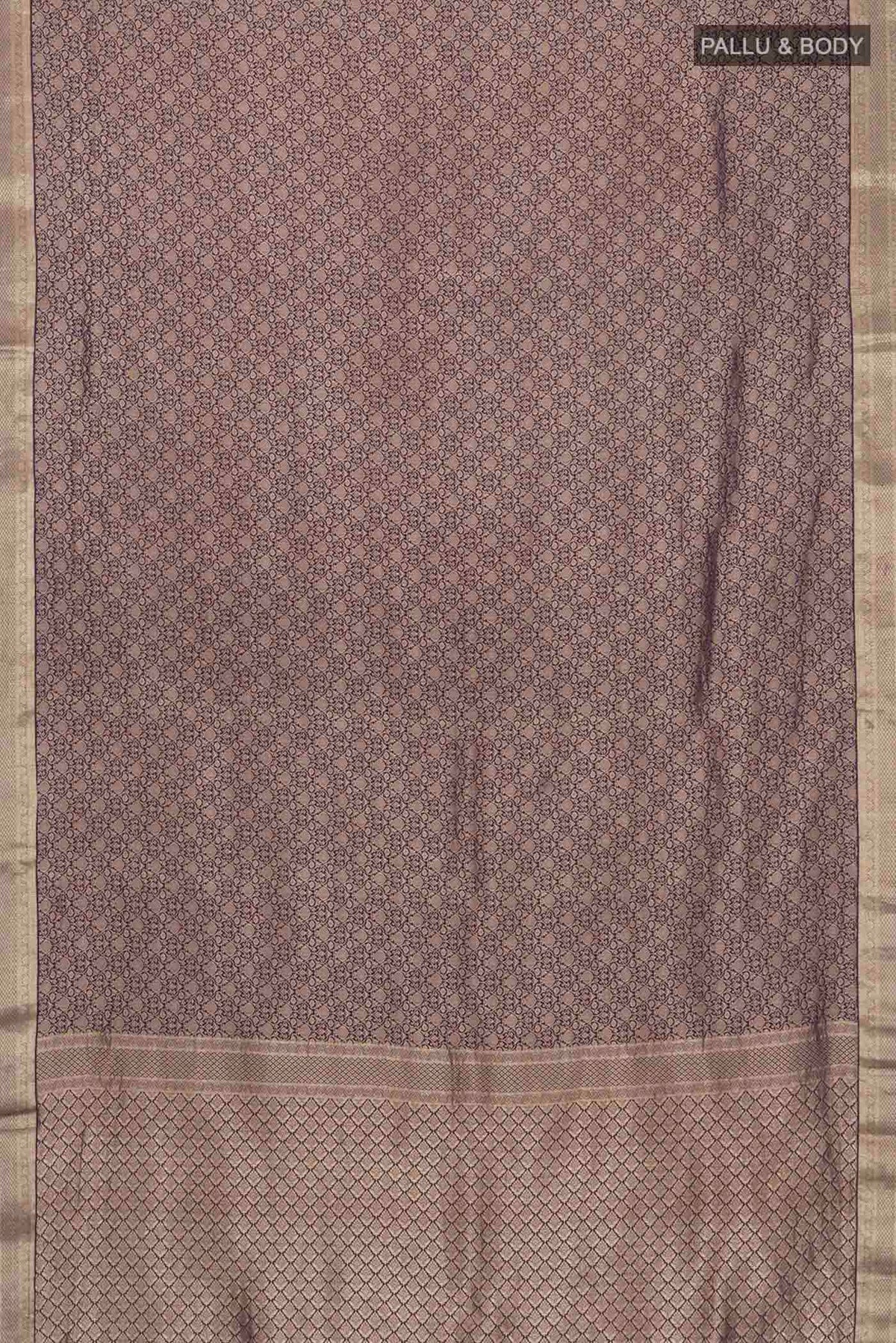 Flat view of Navy Blue Mysore Crepe Saree with Zari Brocade on the body and Zari Border