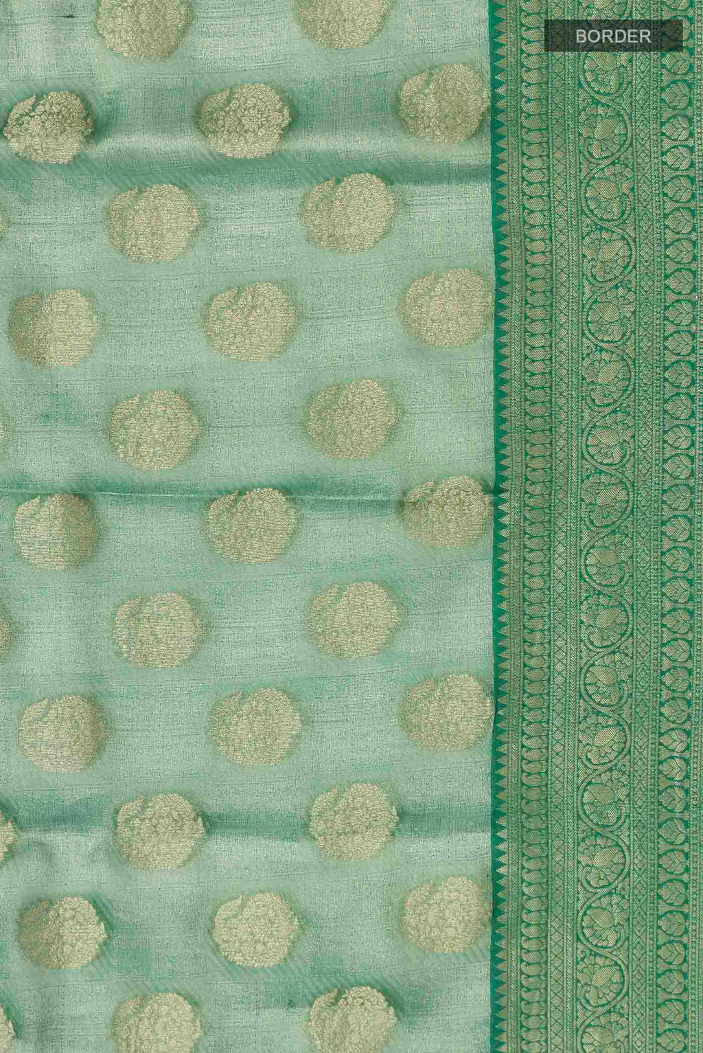 Border image of Green Banarasi Georgette Saree with Zari Butta on the body and Zari Border
