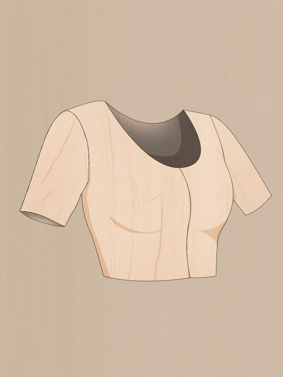 Close up image of the blouse of Peach Mysore Georgette Saree with Embroidery on the body and Plain Border