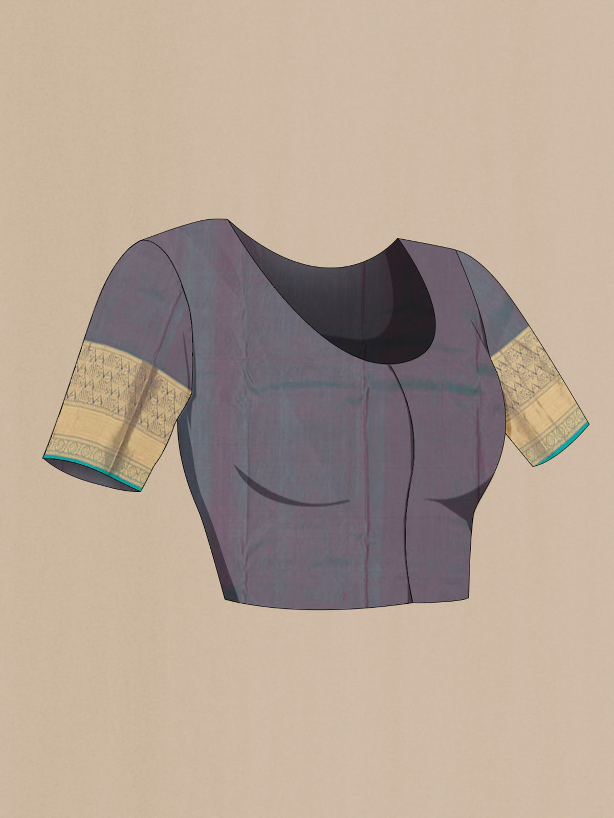 Close up image of the blouse of Rust Kanchipuram Silk Saree with Zari Brocade on the body and Zari Border