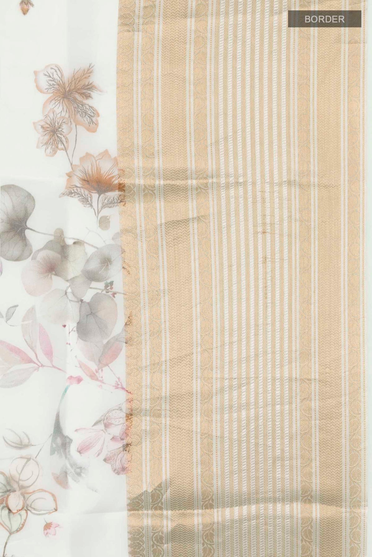 Border image of Light Blue Organza Silk Saree with Printed design on the body and Zari Border