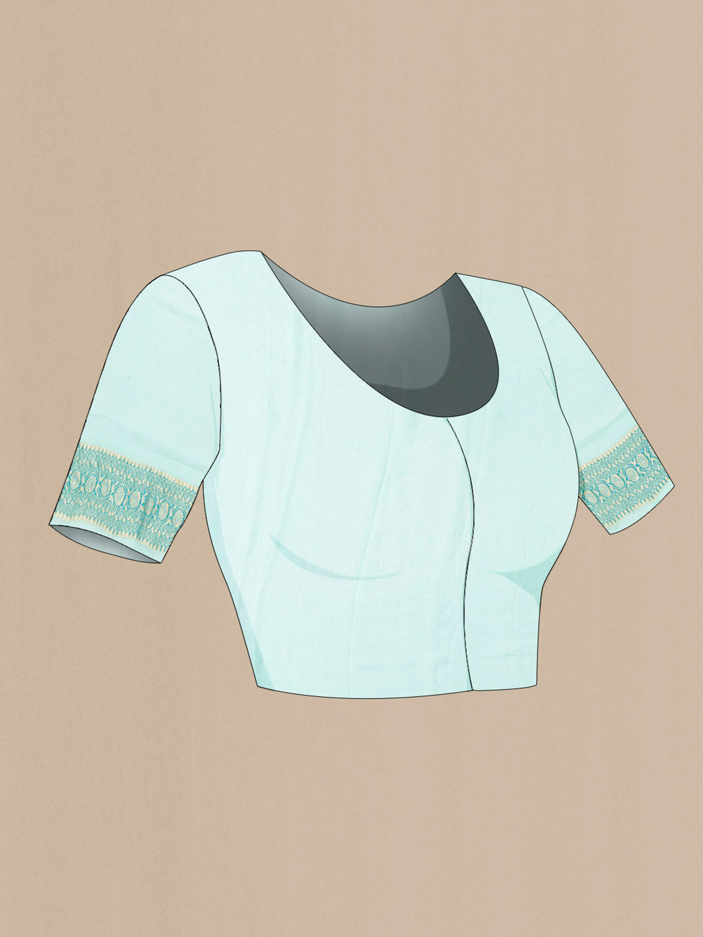 Close up image of the blouse of Light Blue Banarasi Georgette Saree with Zari Butta on the body and Zari Border