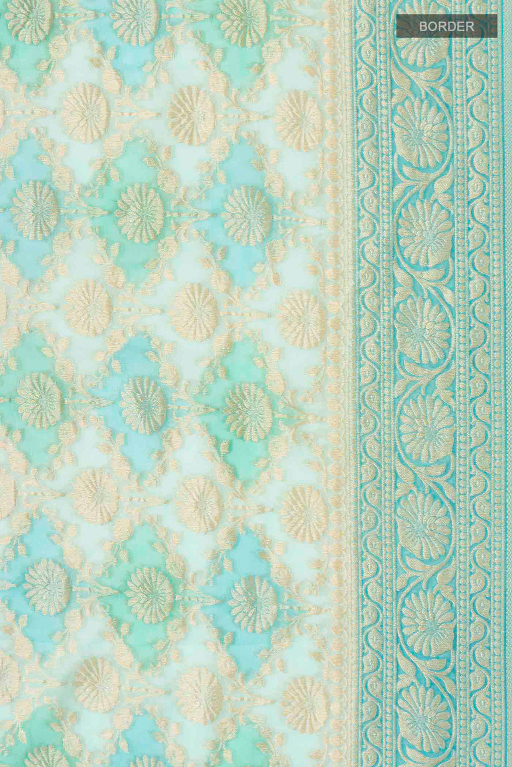 Border image of Light Blue Banarasi Georgette Saree with Zari Butta on the body and Zari Border