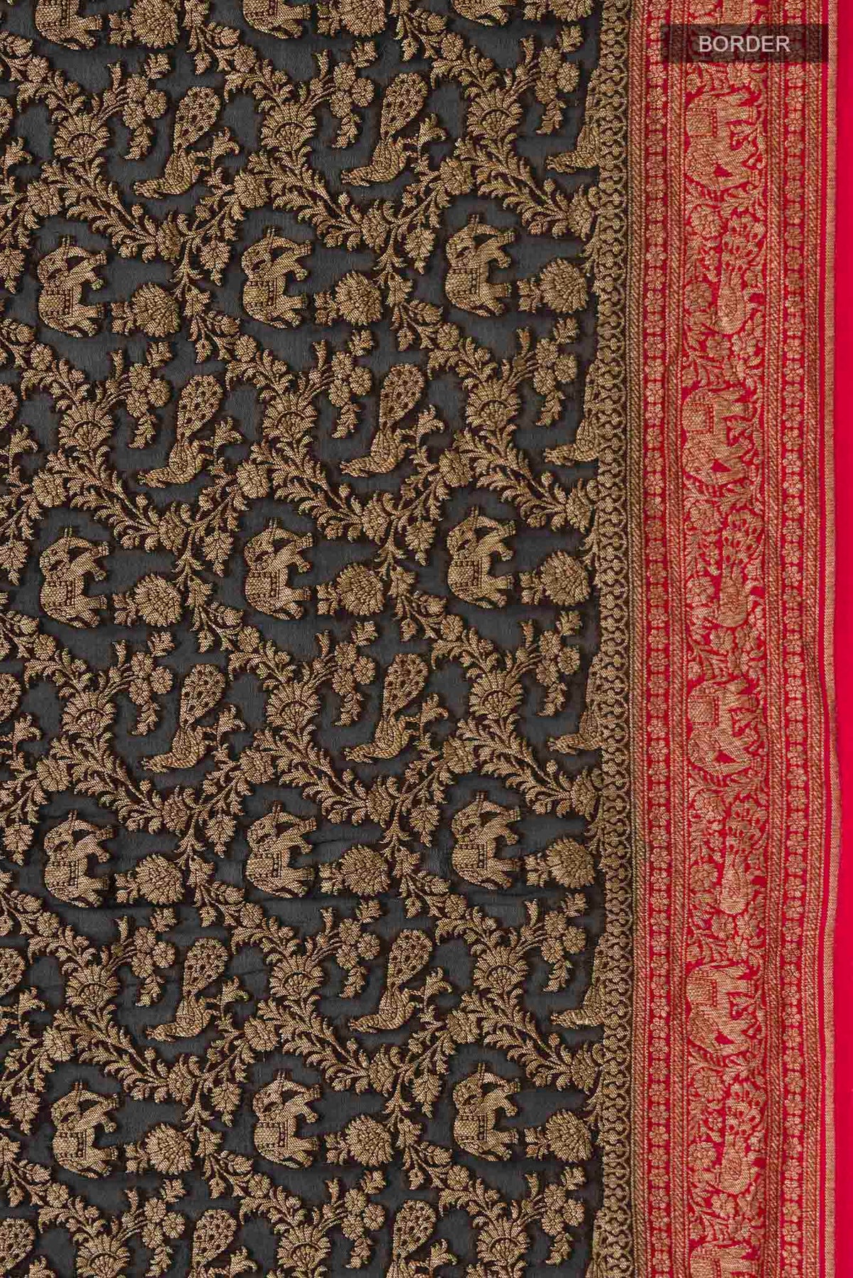 Border image of Black Banarasi Georgette Saree with Zari Brocade on the body and Zari Border