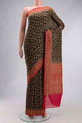 Black Banarasi Georgette Saree with Zari Brocade on the body and Zari Border displayed on a mannequin