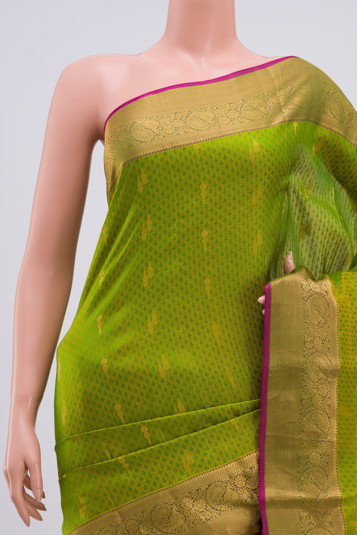 Border image of Green Kanchipuram Saree with Jacquard With Zari Butta on the body and Zari Border. 