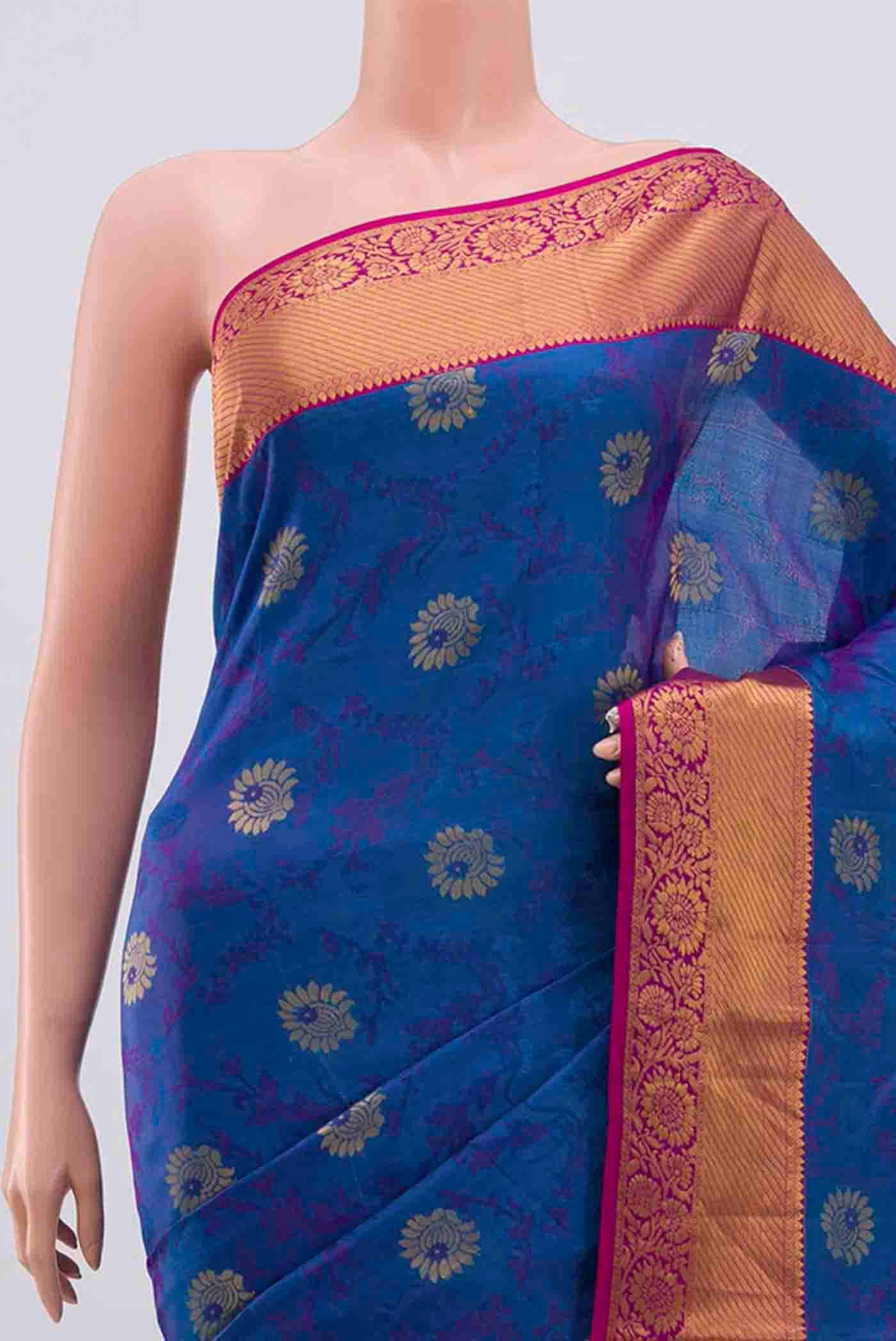 Border image of Royal Blue Kanchipuram Silk Saree with Jacquard With Zari Butta on the body and Zari Border