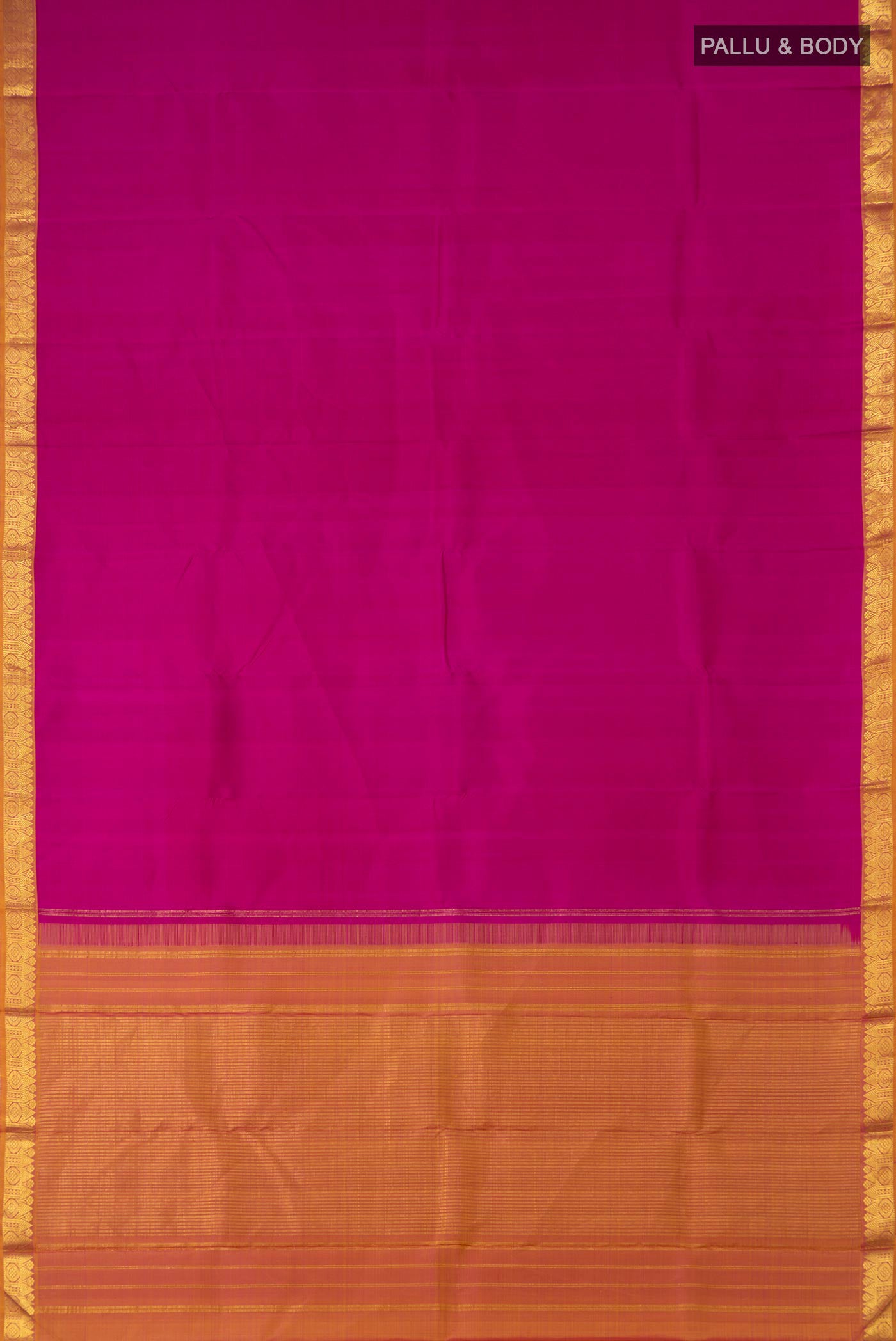 Flat view of Pure Silk Pure Zari Pink Kanjivaram Saree with Plain Body and Zari Border. 