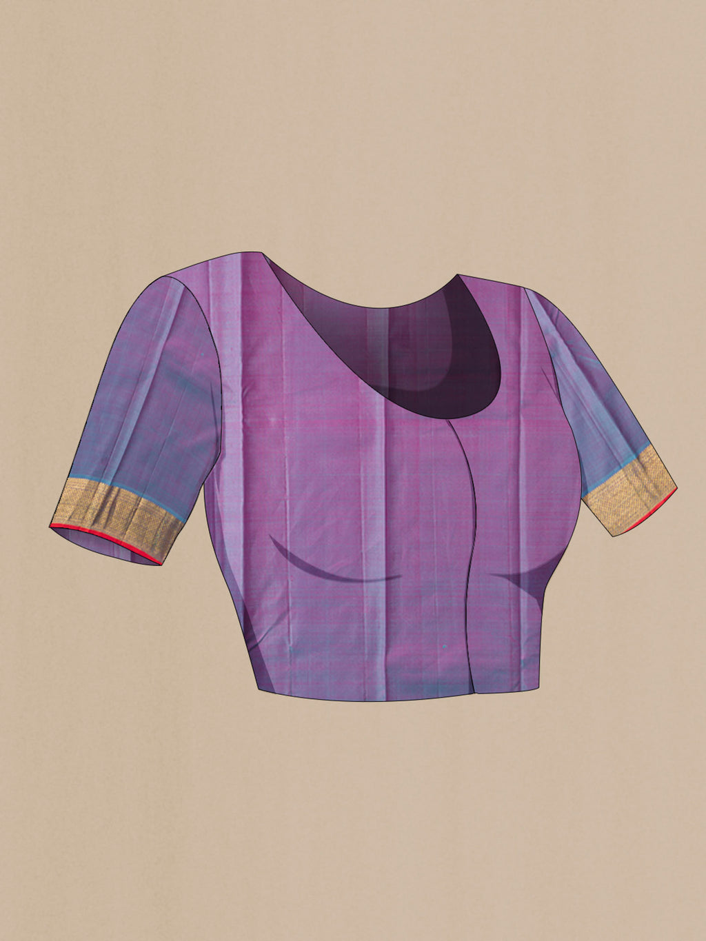 Close up image of the blouse of Mustard with Pink Color Kanchipuram Silk Saree with Plain Body and Zari Border