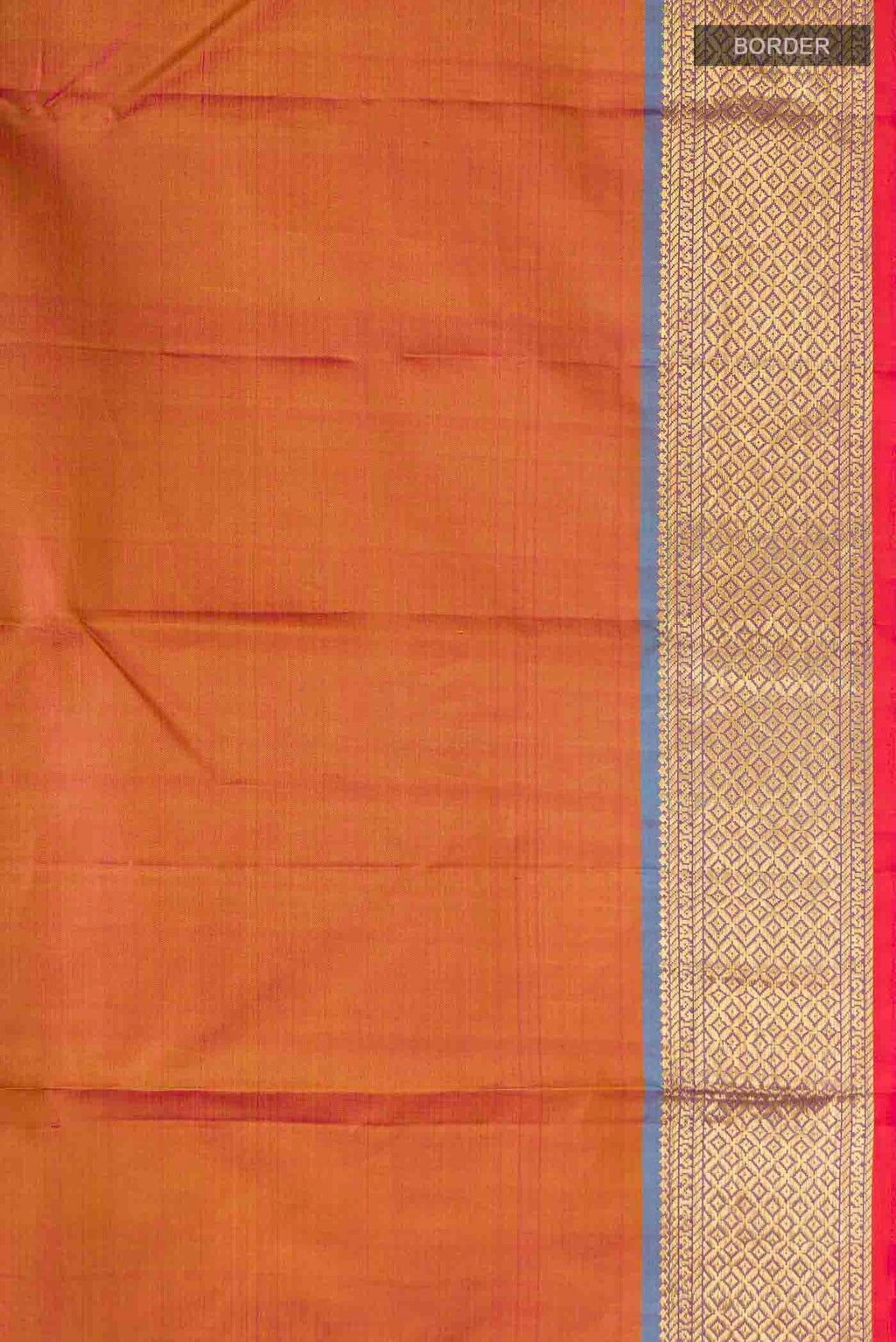 Border image of Mustard with Pink Color Kanchipuram Silk Saree with Plain Body and Zari Border