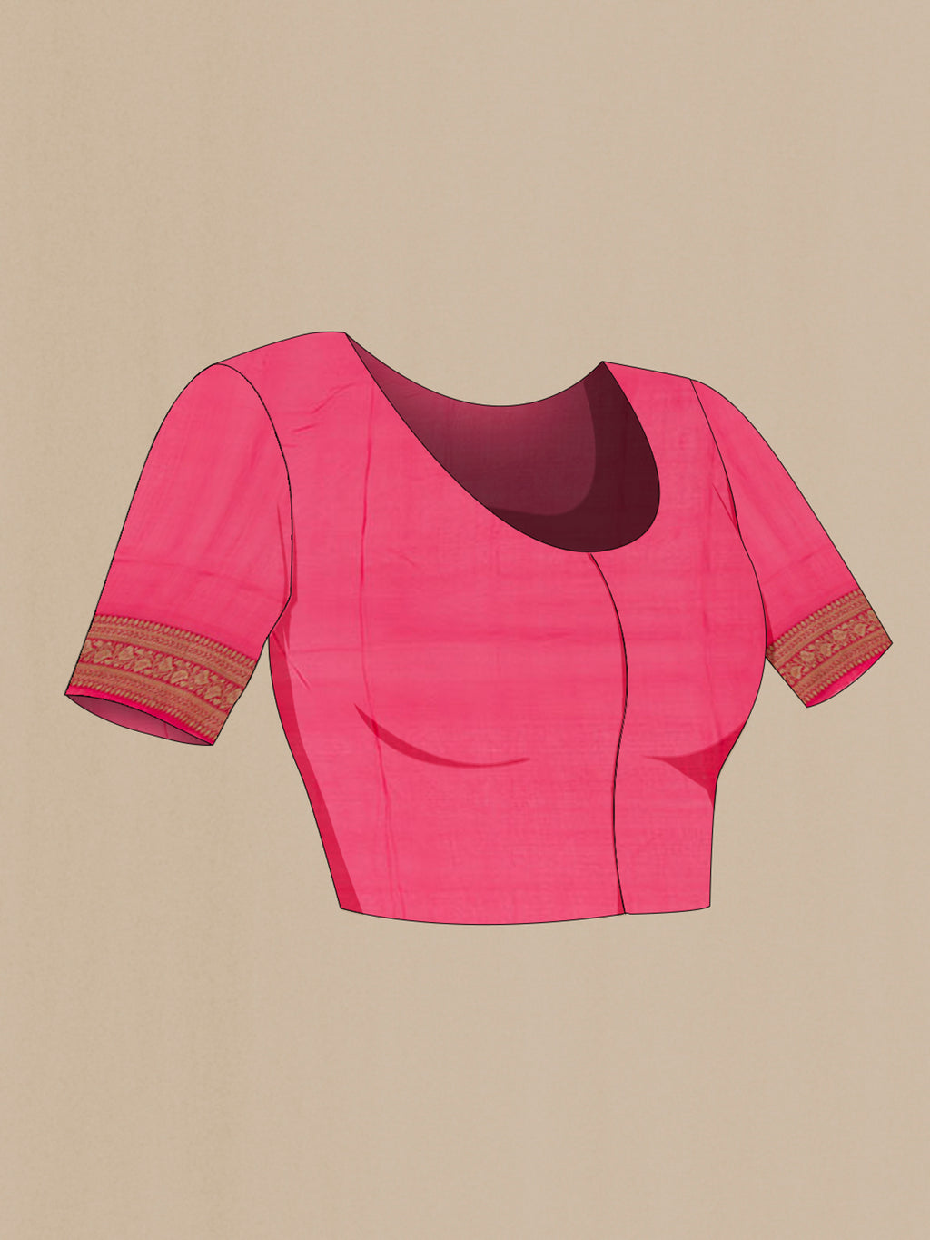 Close up image of the blouse of Pink Banarasi Georgette Saree with Fancy on the body and Zari Border. 