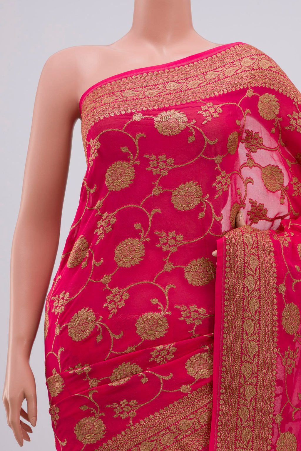 Border image of Pink Banarasi Georgette Saree with Fancy on the body and Zari Border. 