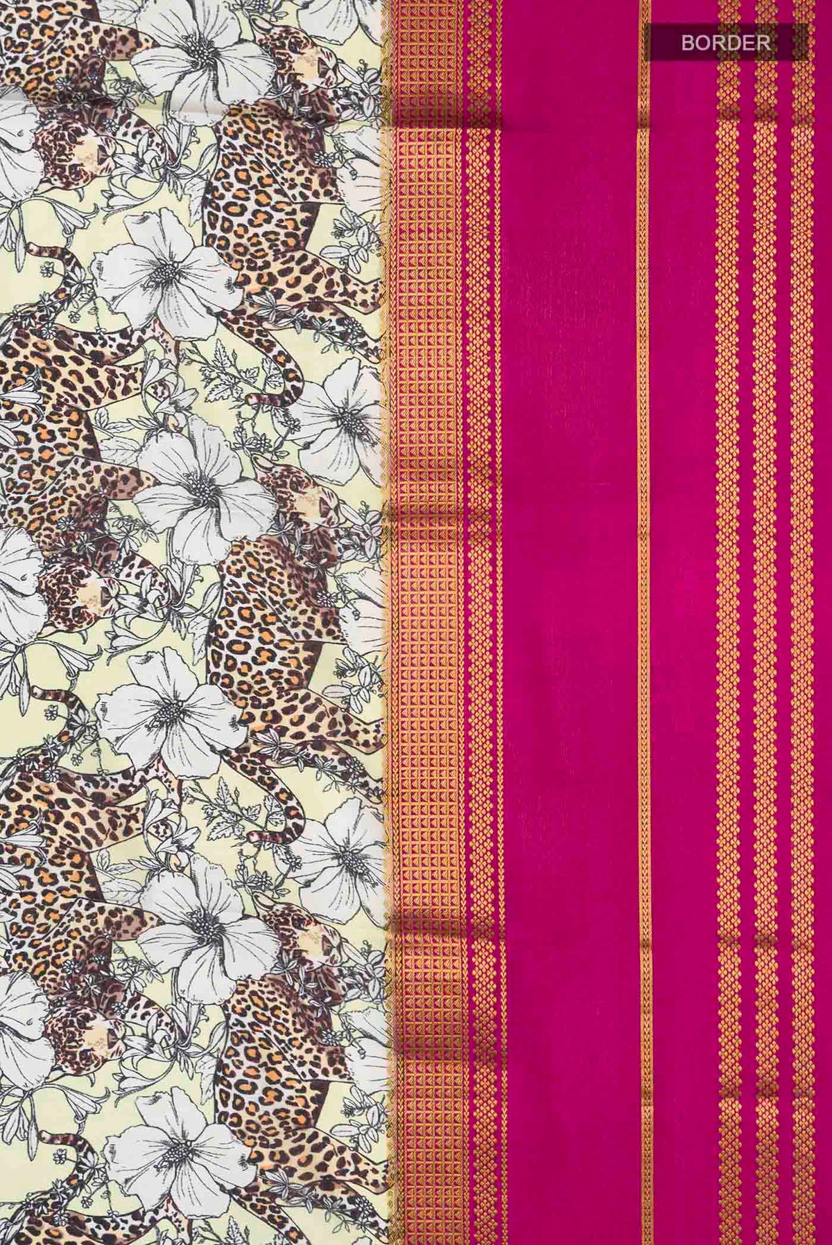 Border image of Green Mysore Crepe Saree with Printed design on the body and Zari Border