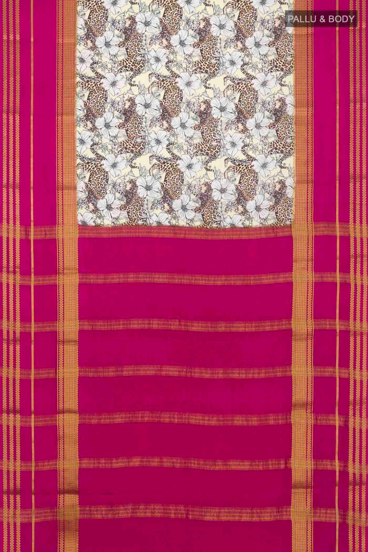 Flat view of Green Mysore Crepe Saree with Printed design on the body and Zari Border