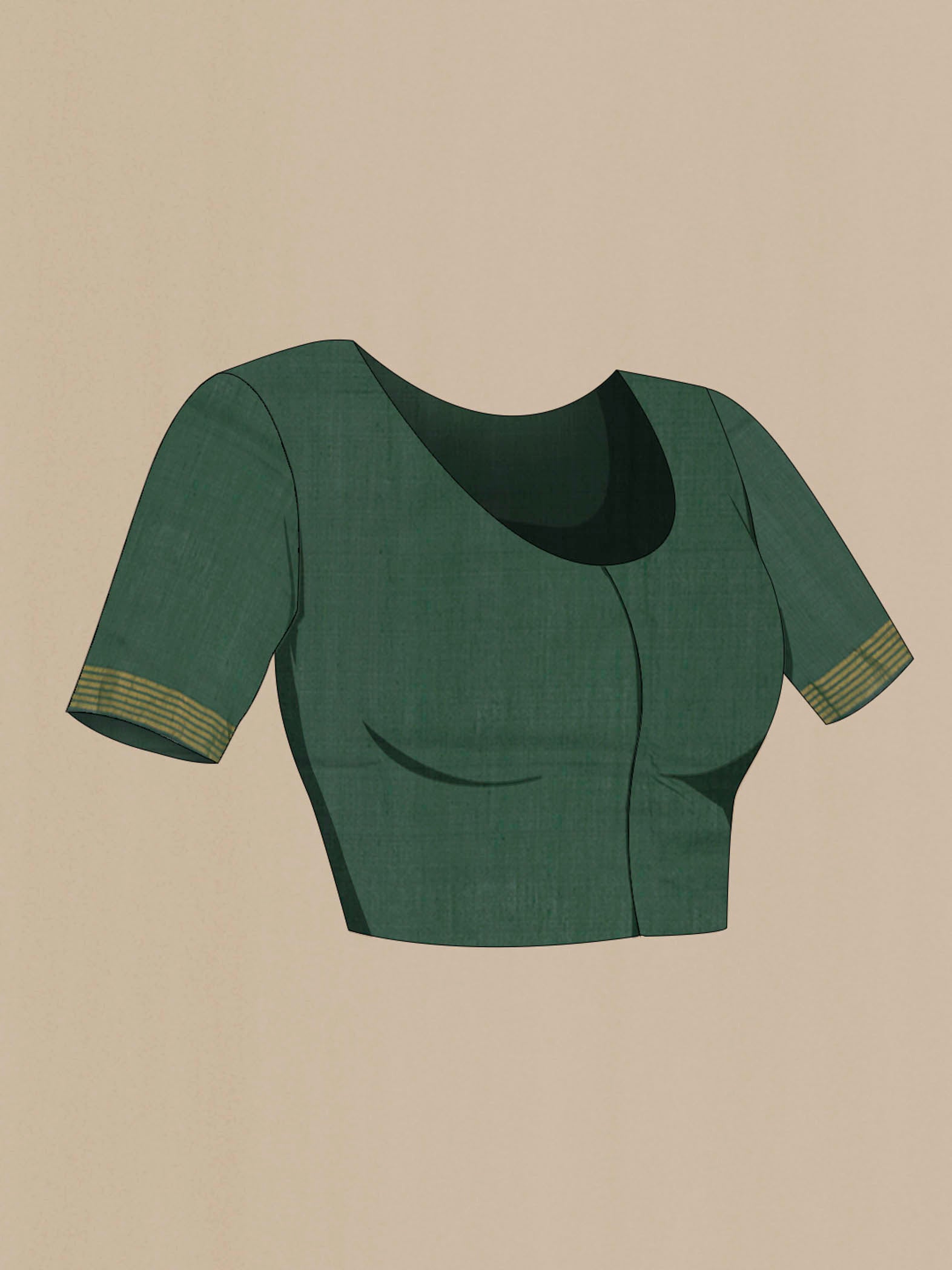 Close up image of the blouse of Sage Green Tussar Silk Saree with Zari Butta on the body and Zari Border