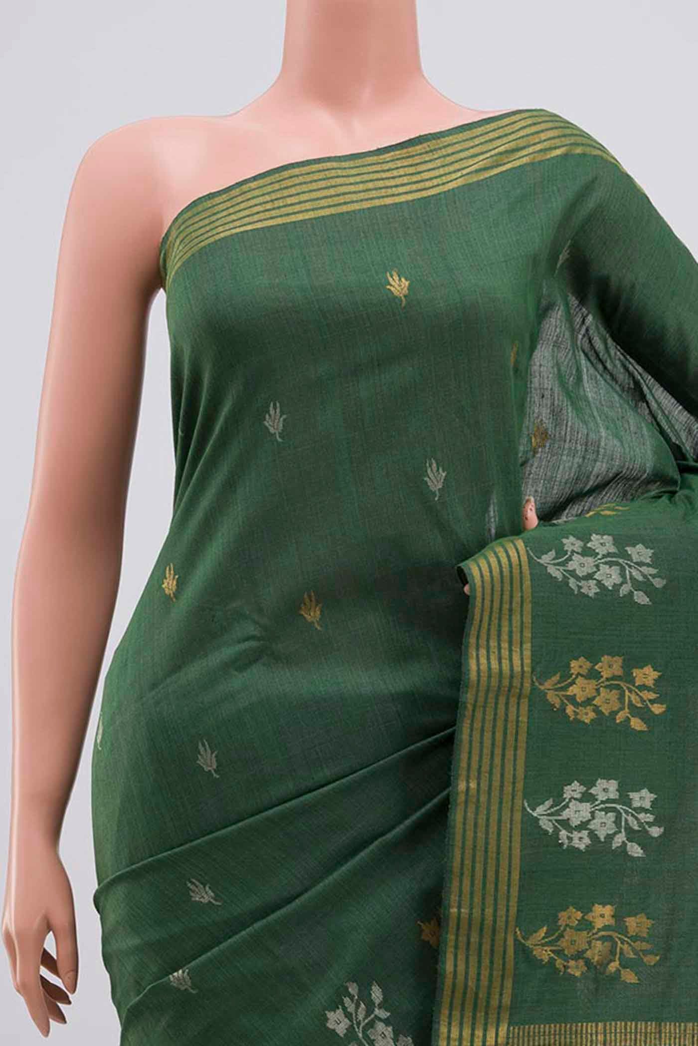Border image of Sage Green Tussar Silk Saree with Zari Butta on the body and Zari Border