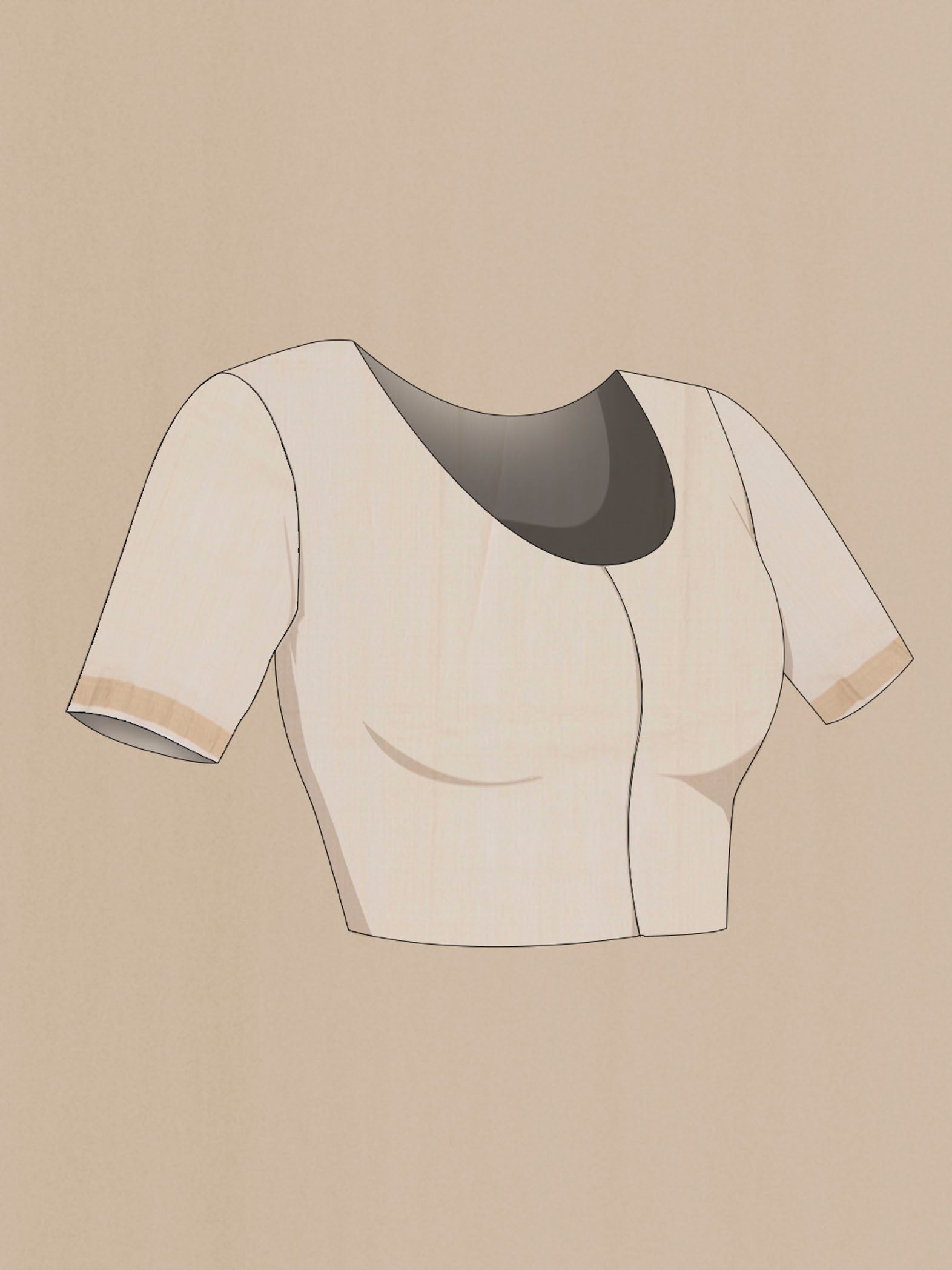 Close up image of the blouse of Cream Tussar Silk Saree with Zari Butta on the body and Zari Border