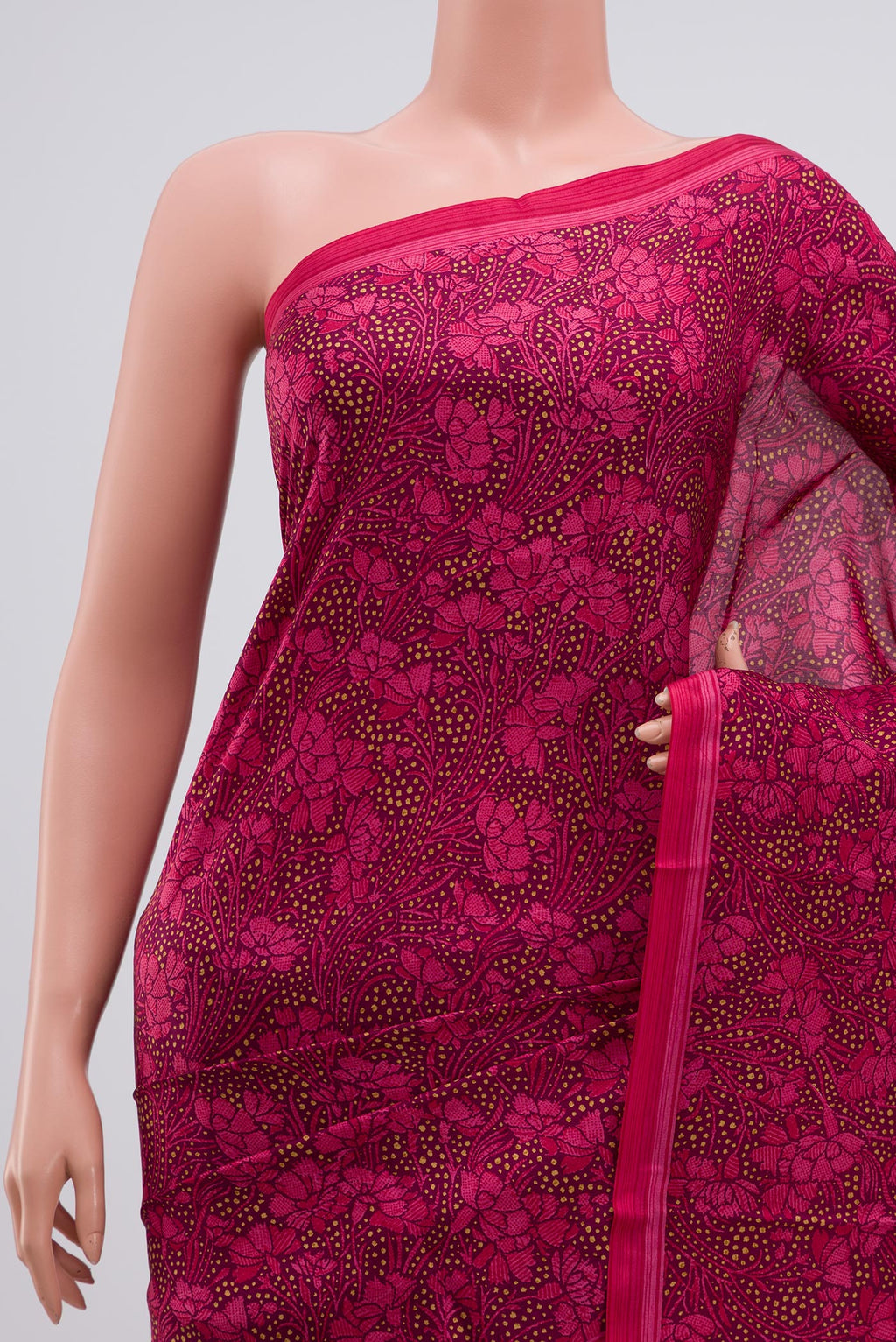 Border image of Brown Printed Silk Saree with Printed design on the body and Plain Border. 
