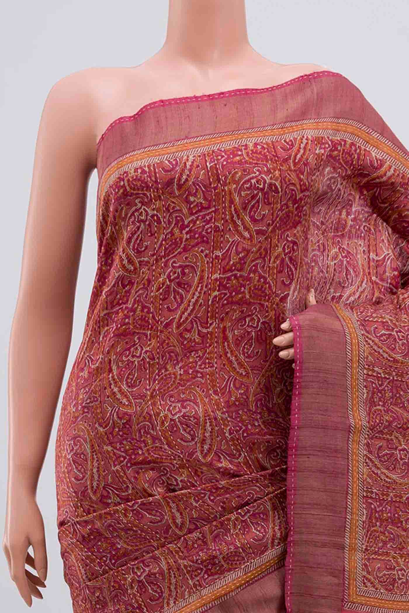 Border image of Mauve Tussar Silk Saree with Printed design on the body and Zari Border