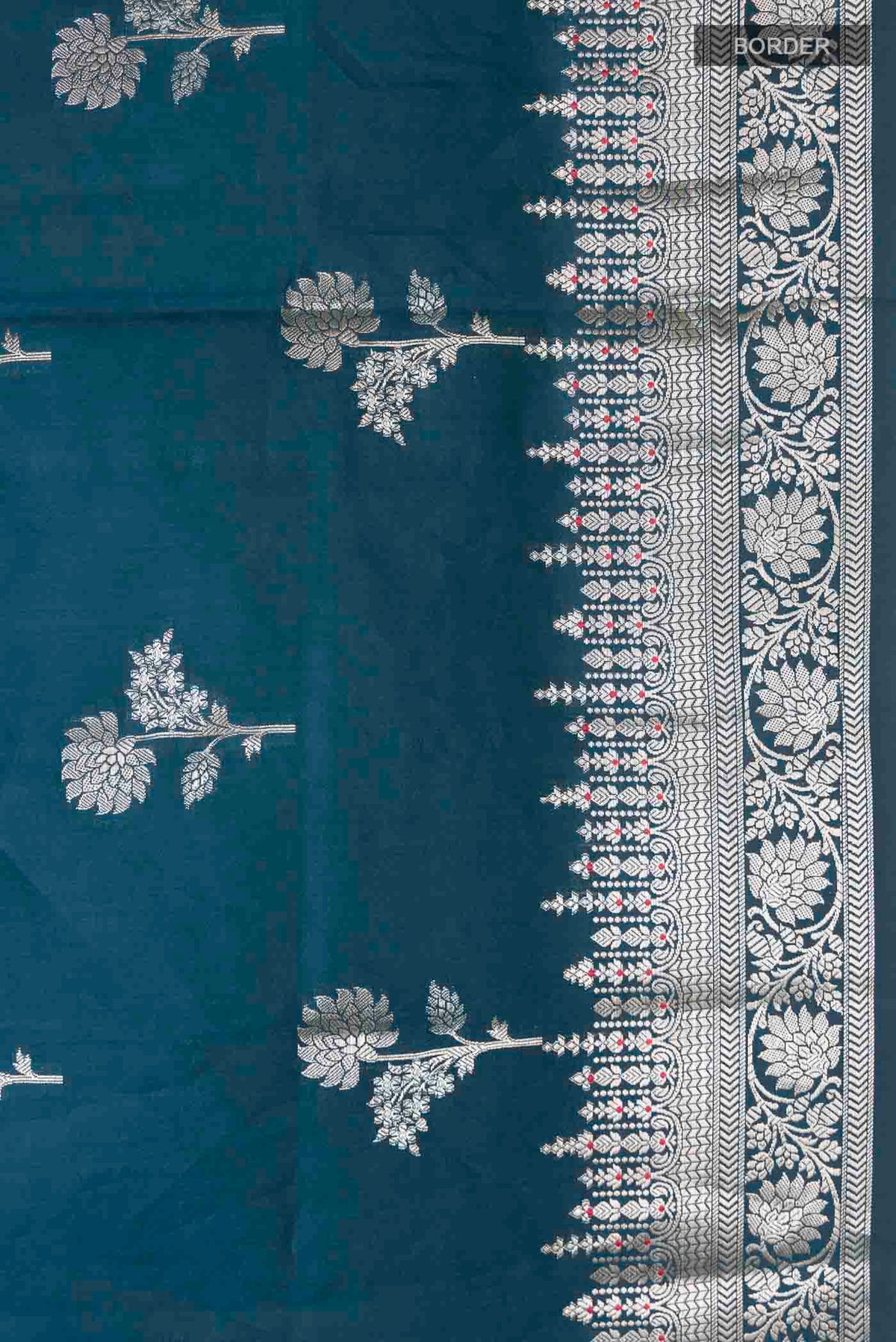 Border image of Blue Banarasi Raw Silk Saree with Zari Butta on the body and Zari Border