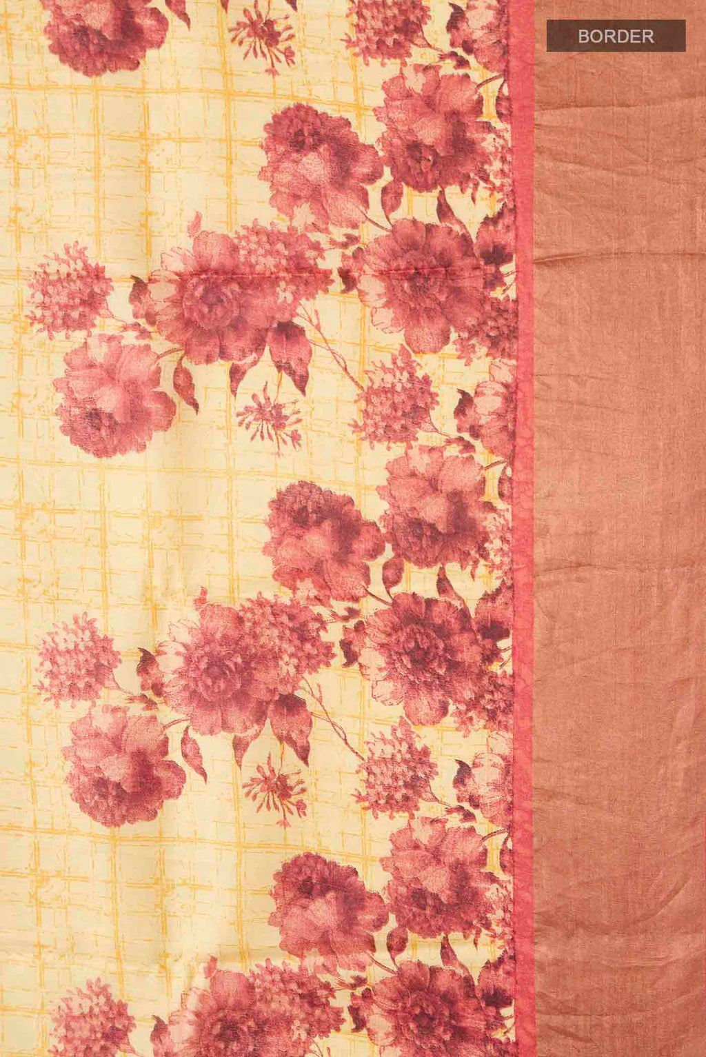 Border image of Mustard Tussar Silk Saree with Printed design on the body and Zari Border