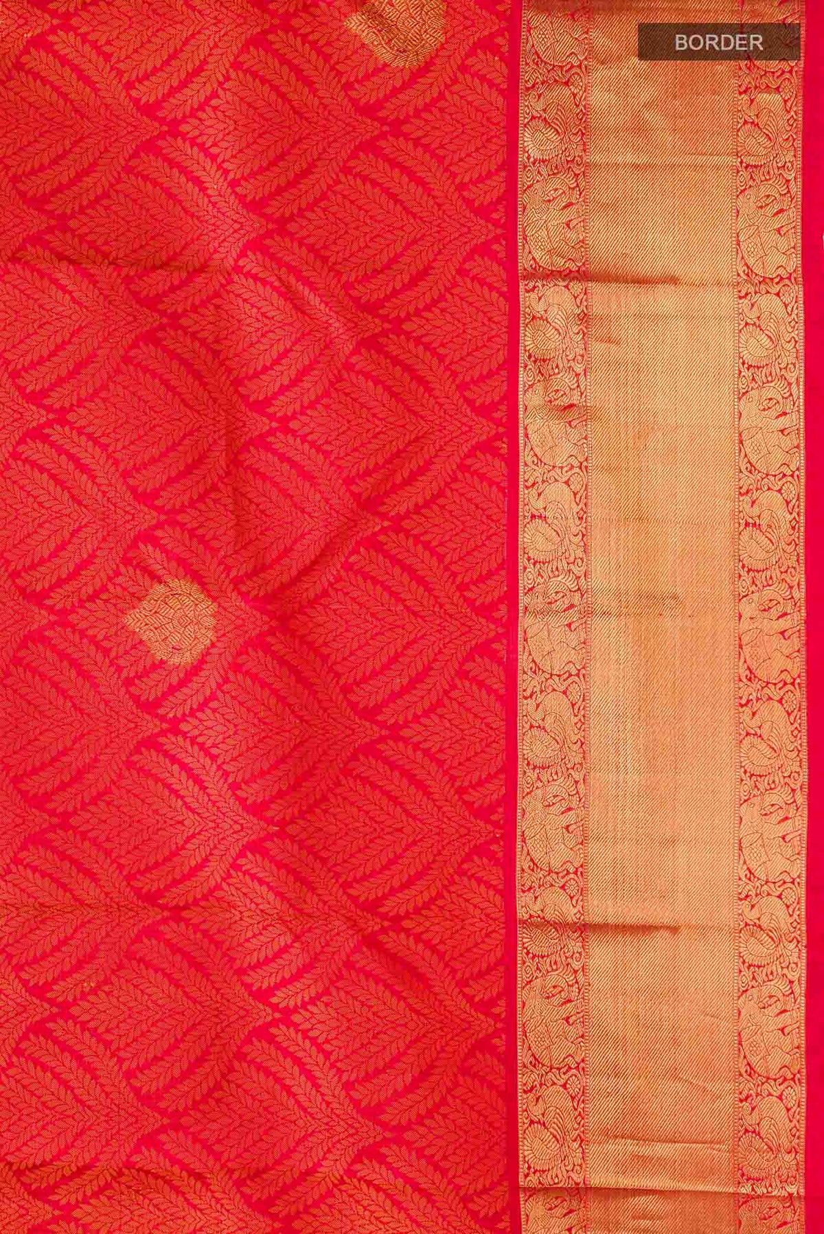 Border image of Red Kanchipuram Silk Saree with Jacquard With Zari Butta on the body and Zari Border