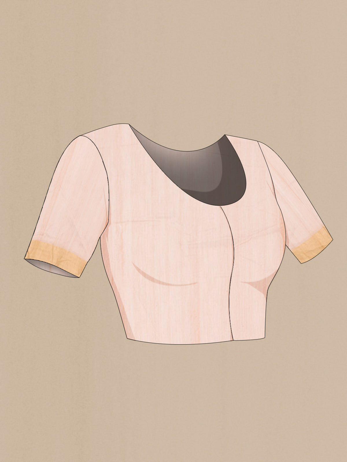 Close up image of the blouse of Peach Chanderi Silk Cotton Saree with Zari Butta on the body and Zari Border