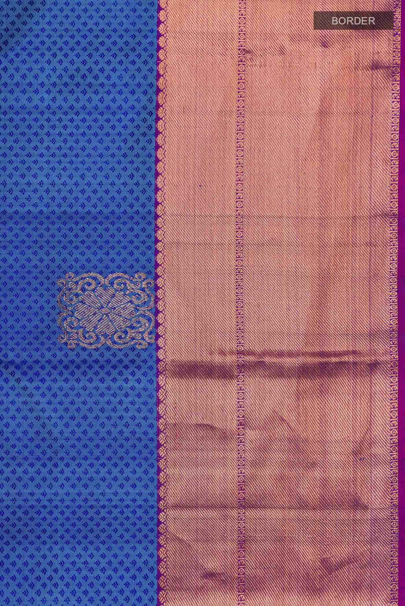 Border image of Blue Kanchipuram Silk Saree with Jacquard With Zari Butta on the body and Zari Border