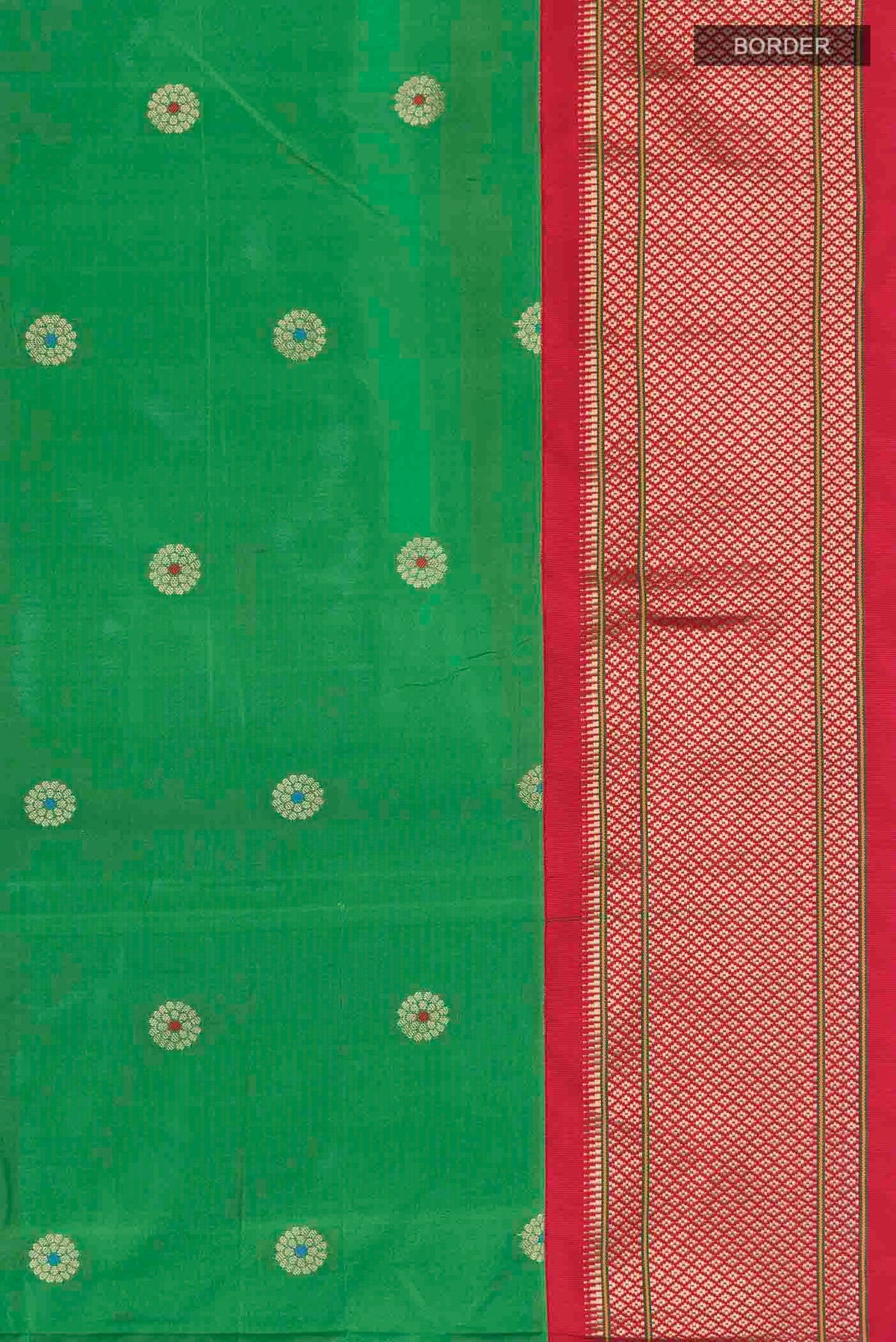 Border image of Green Blended Bangalore Silk Saree with Zari Butta on the body and Zari Border