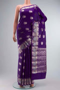 Violet Dual Tone Banarasi Raw Silk Saree with Zari Butta on the body and Zari Border displayed on a mannequin