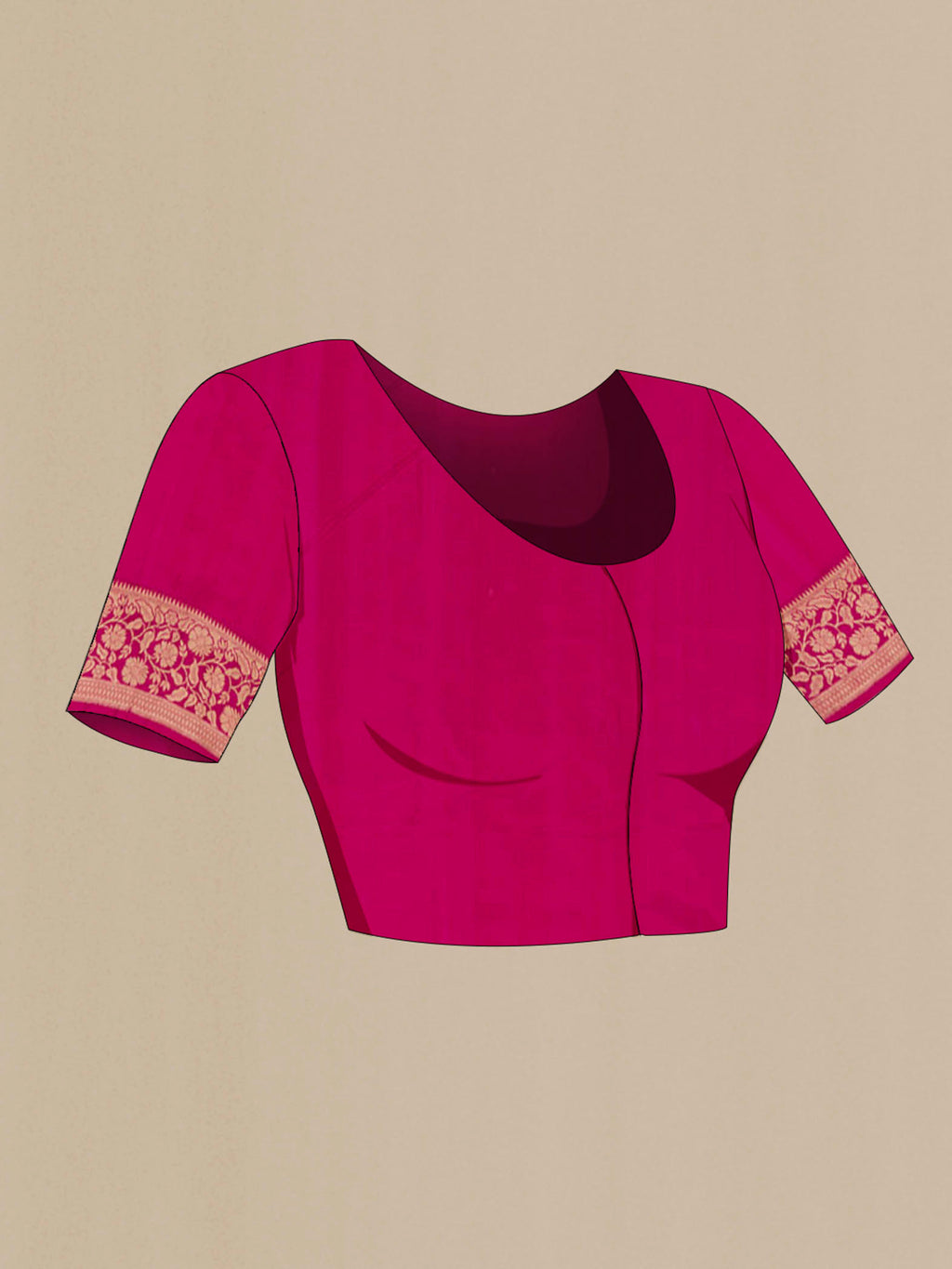 Close up image of the blouse of Green with Pink Color Banarasi Silk Saree with Zari Butta on the body and Zari Border. 