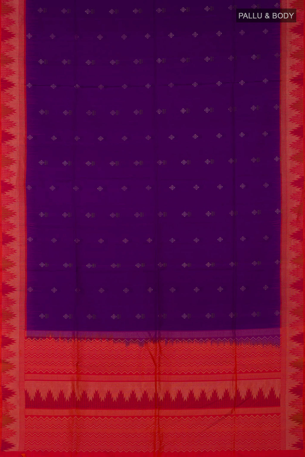 Flat view of Purple Soft Silk Saree with Zari Butta on the body and Fancy Border. 