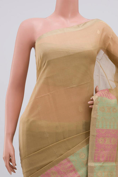 Border image of Golden Peach Coimbatore Silk Cotton Saree with Zari Butta on the body and Zari Border. 