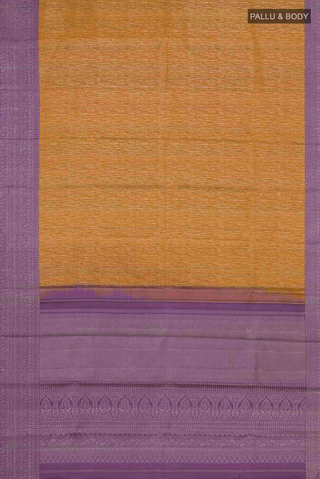 Flat view of Mustard Kanchipuram Silk Saree with Zari Brocade on the body and Zari Border