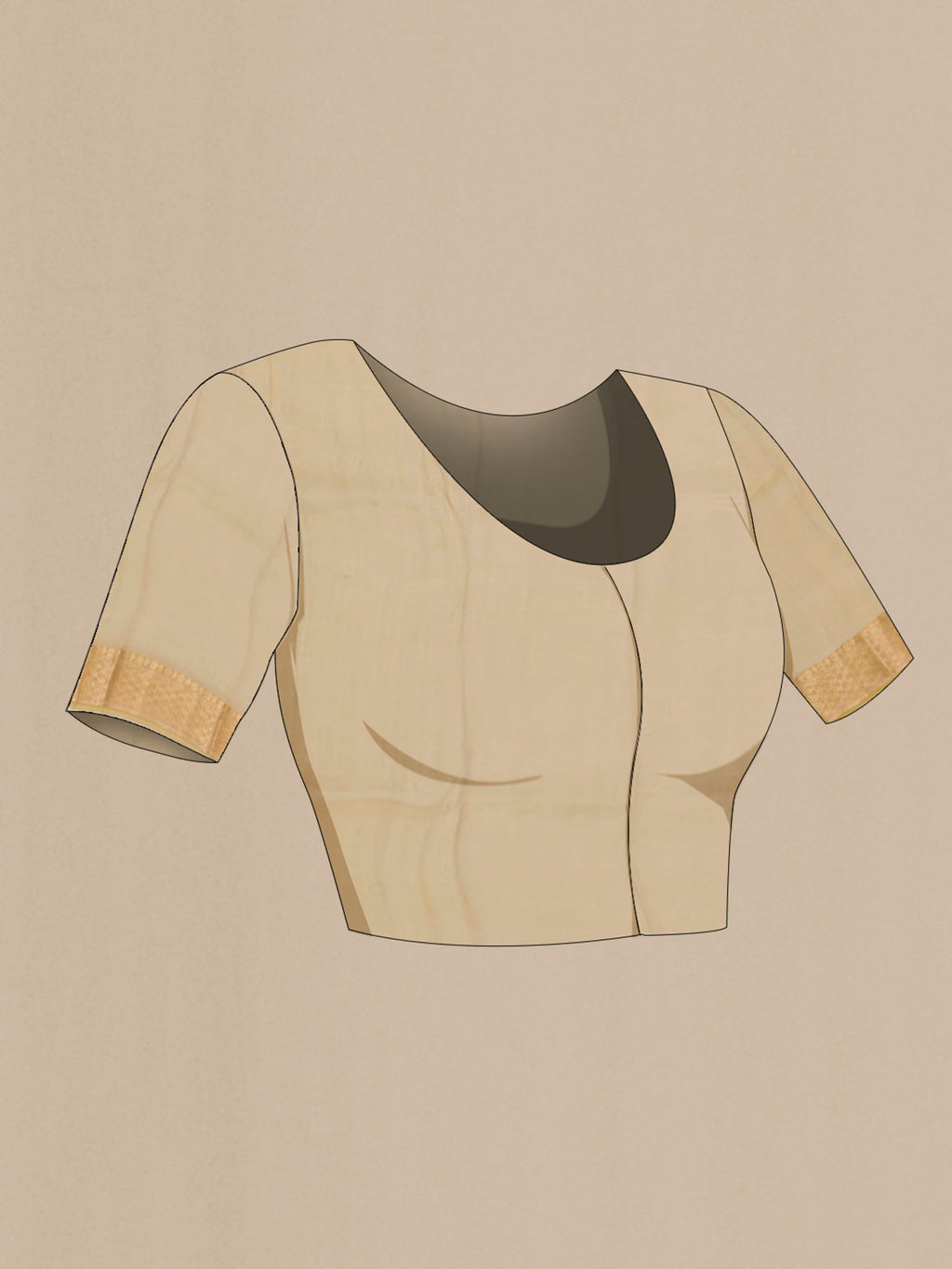 Close up image of the blouse of Golden Banarasi Tissue Silk Saree with Zari Butta on the body and Zari Border. 