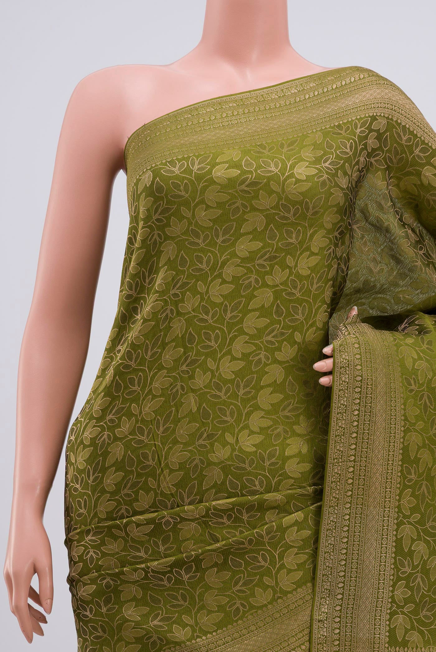 Border image of Green Mysore Crepe Saree with Zari Brocade on the body and Fancy Border. 