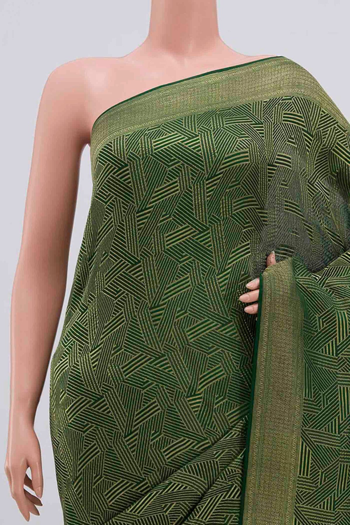 Border image of Bottle Green Mysore Crepe Saree with Zari Brocade on the body and Zari Border
