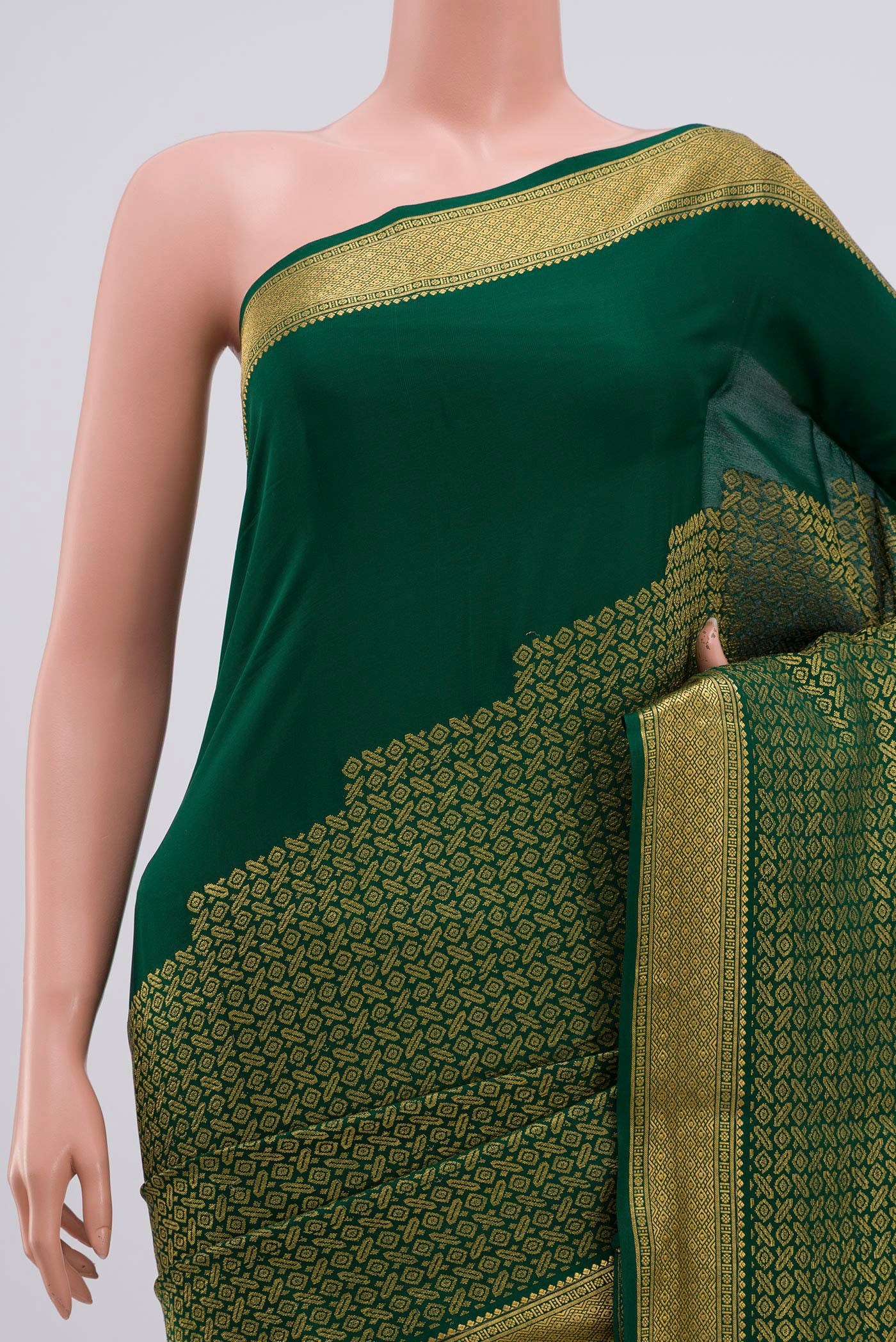 Border image of Green Mysore Crepe Saree with Zari Brocade on the body and Zari Border. 