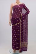Purple Chiffon Saree with Fancy on the body and Zari Border.  displayed on a mannequin