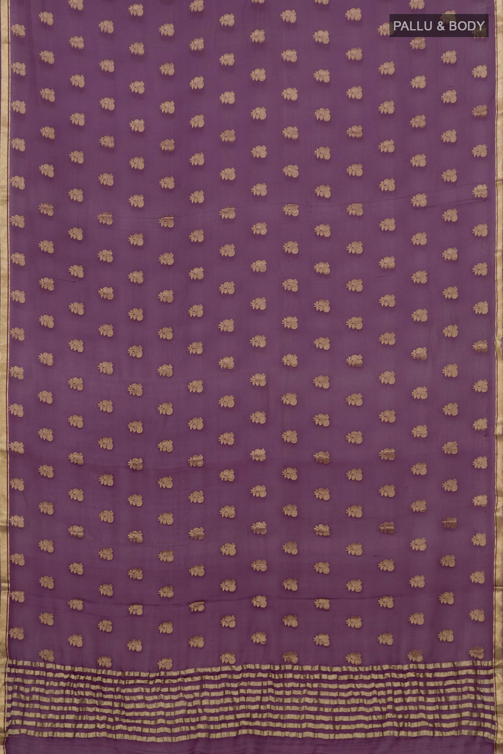 Flat view of Purple Chiffon Saree with Fancy on the body and Zari Border. 