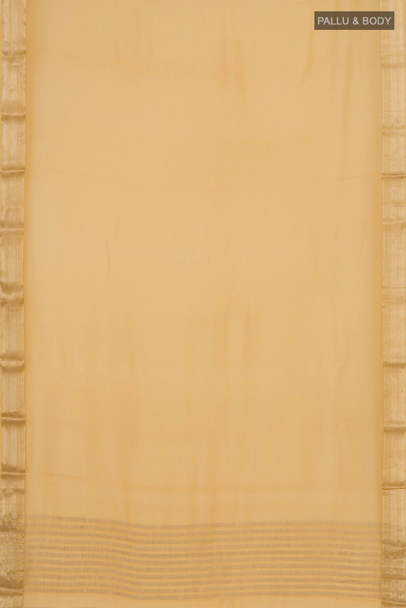 Flat view of Yellow Chiffon Saree with Plain Body and Zari Border. 