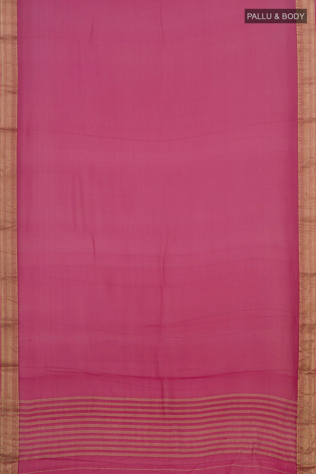 Flat view of Rani Pink Chiffon Saree with Plain Body and Zari Border. 